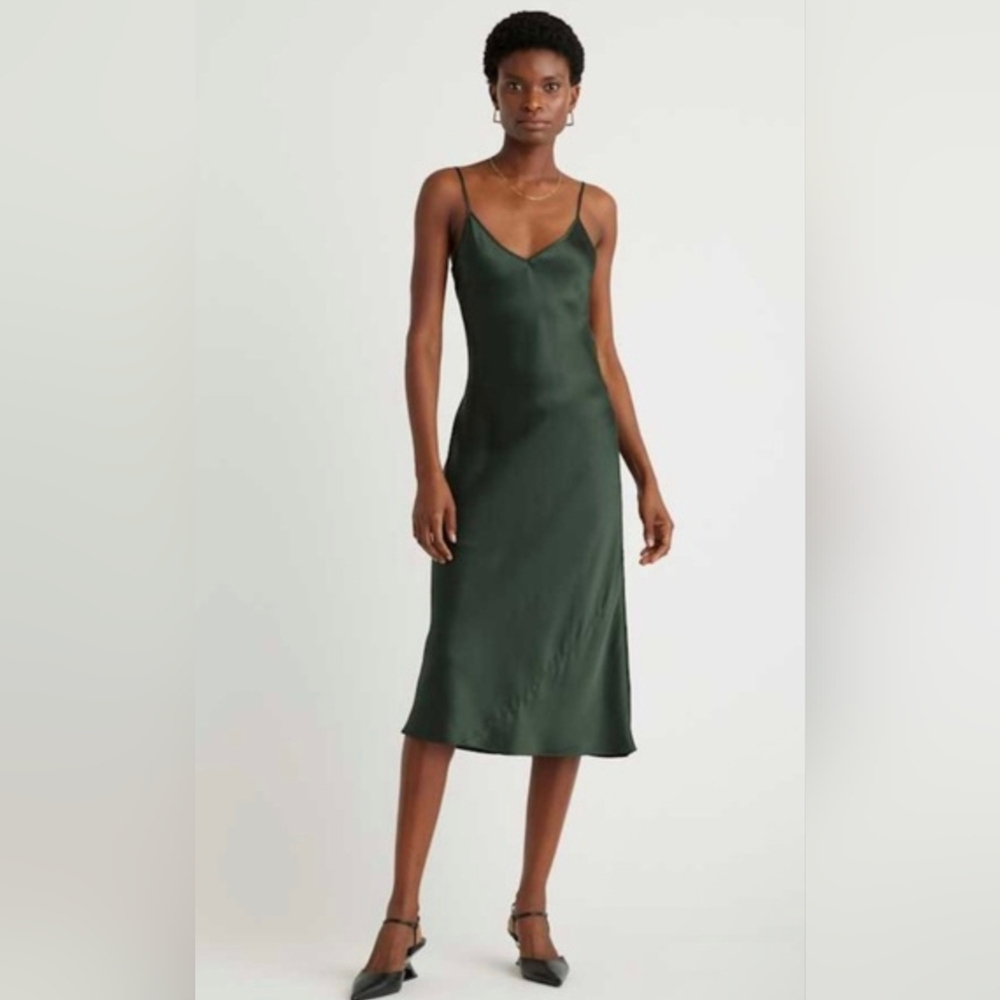 Quince 100% Silk Forest Green Midi Dress